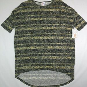 Lularoe Women's Size XS Irma Blouse Green Tunic Short Sleeve Shirt Flora…